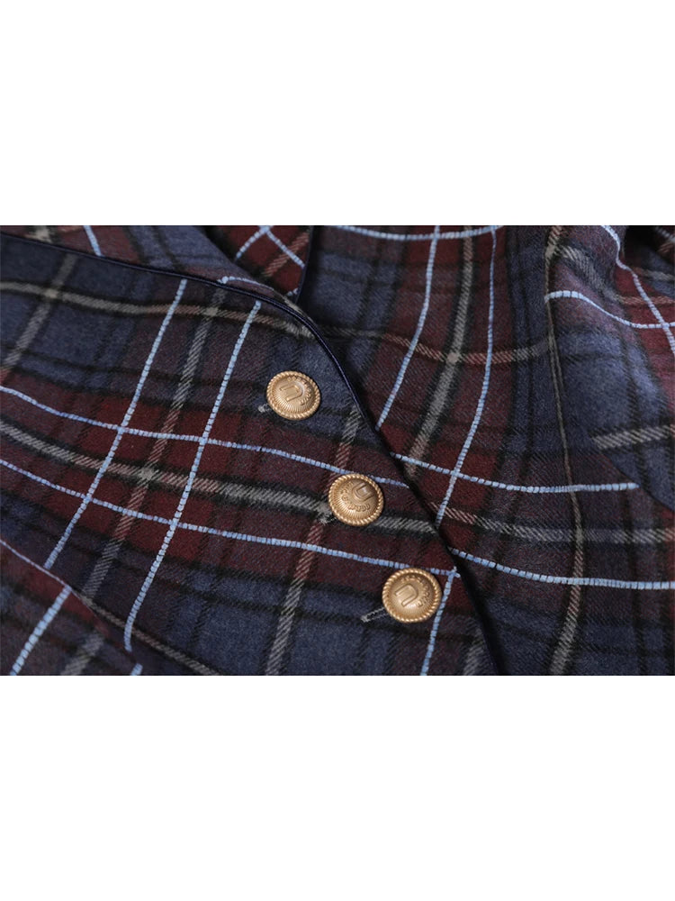 Women's Plaid Blazer Coat Fashion 90s Vintage Streetwear Harajuku Long Sleeve Suit Jacket Outerwear Top Emo 2000s Clothes 2023