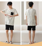 Summer Pyjamas Men Knited Cotton Pajamas Set Korean Sweet Pijamas Ladies Sexy Sleepwear Home Clothing For Youth Boy Girl