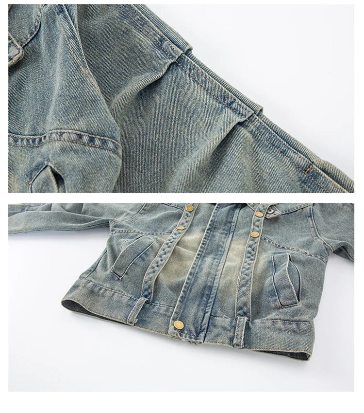 Cowgirl Streetwear Blue Denim Jacket Girl Harajuku Washed Distressed Jacket For Kids Child Gothic Punk Ripped Jeans Coat 5-14 T