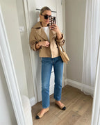 Ladies Vintage Cropped Trench Spring Autumn Jacket Women Streetwear Double Breasted Long Sleeve Top Female Chic Coat Outfits