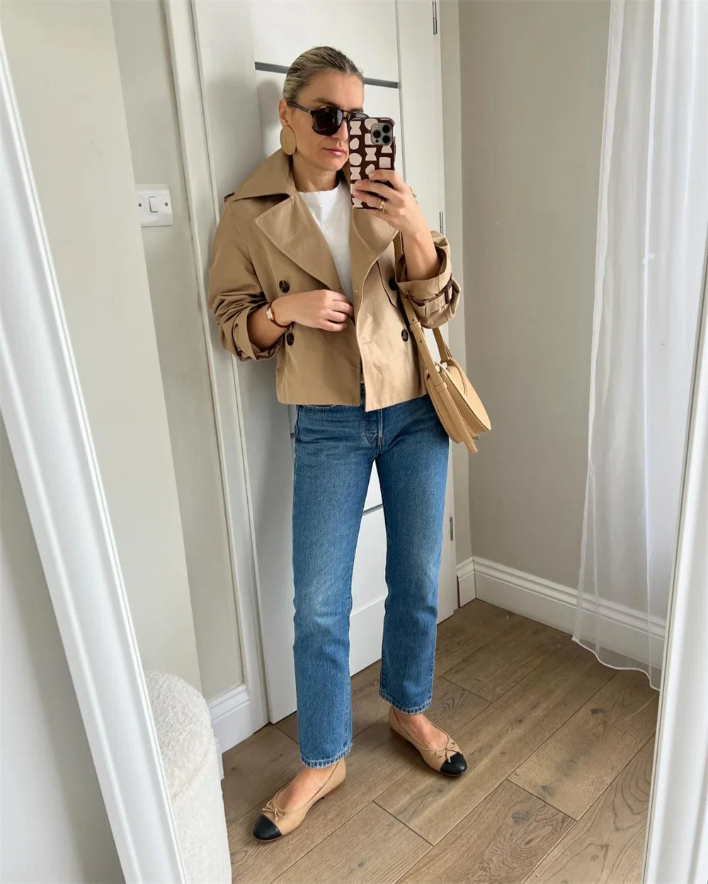 Ladies Vintage Cropped Trench Spring Autumn Jacket Women Streetwear Double Breasted Long Sleeve Top Female Chic Coat Outfits
