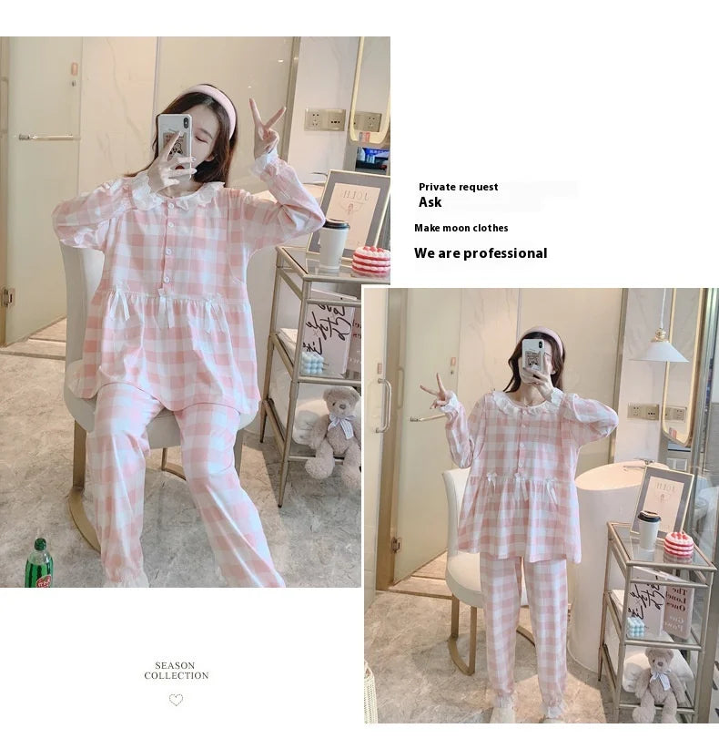 Maternity 2-Piece Spring And Autumn Breastfeeding Pajamas Homewear Spring And Summer Monthly Clothing Leisure Home Suit