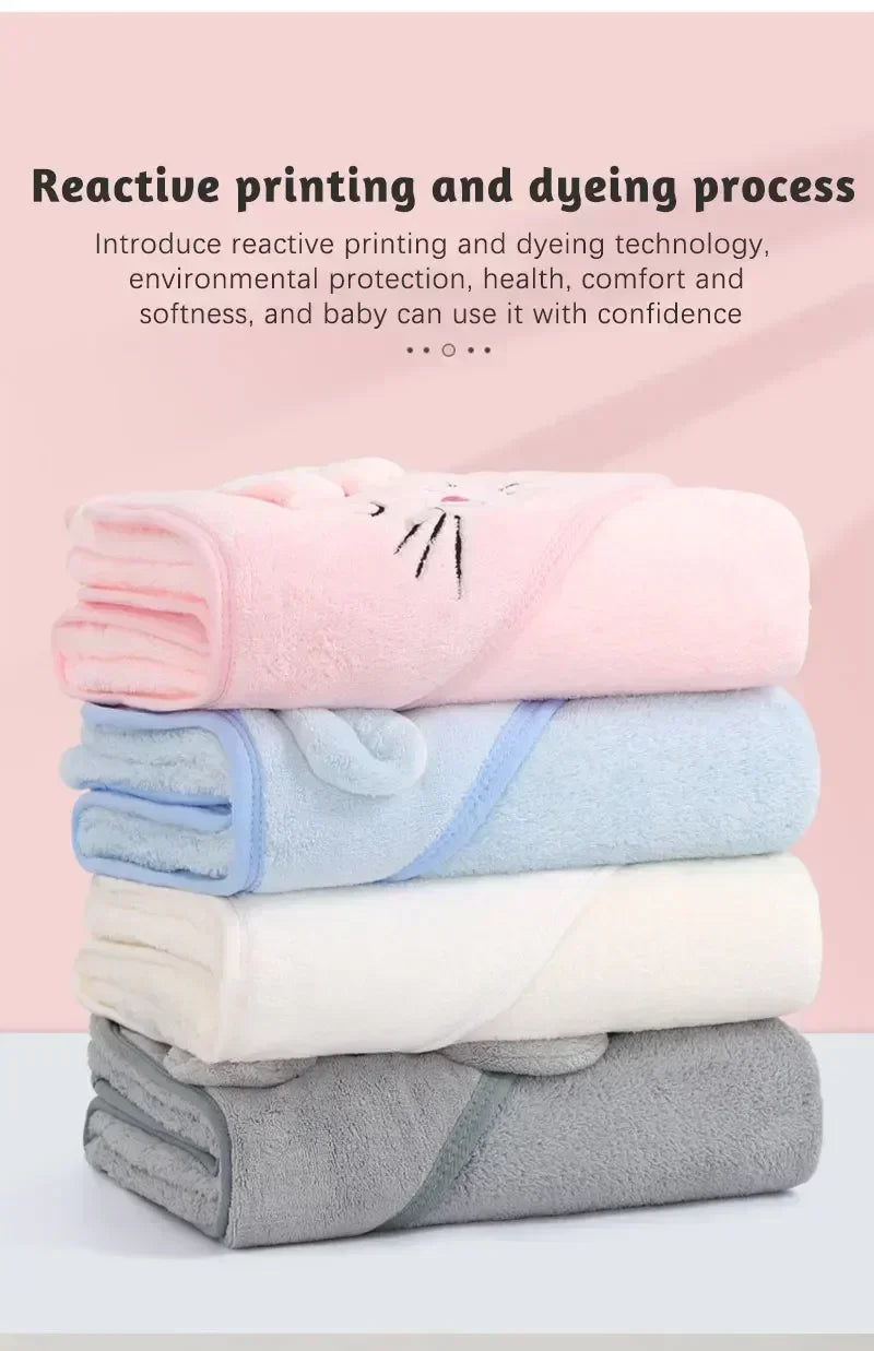 Baby Bath Towel Cartoon Animal Newborn Girl Boy Wrap Blanket Absorbent Baby Bathrobe Hooded Coral Fleece Bath Towels 0-12 Months