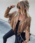 Fashion Winter Jacket Women Y2k Fringed Hem Tassel Cardigan Crop Topsr Jacket Suede Leather Jacket Vintage Streetwear Cool Coat
