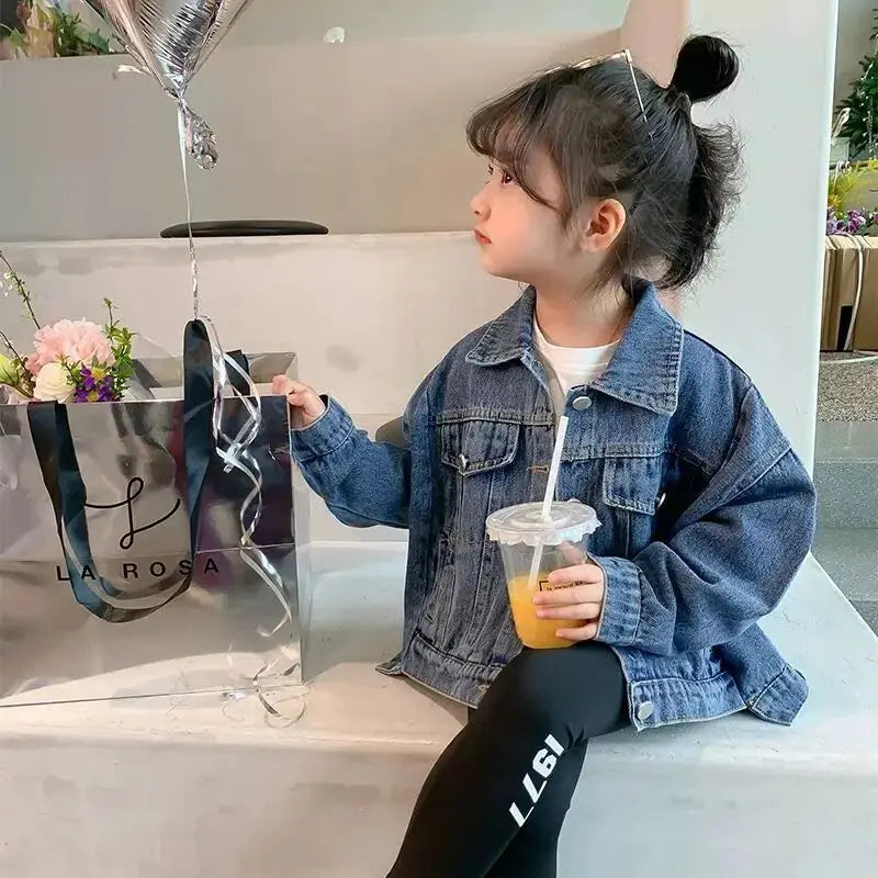 Girl Denim Jacket Spring and Autumn Children's Casual Jeans Clothes Little Girl Baby Denim Coat