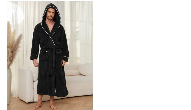 Men's Autumn/Winter New Style Comfortable Cotton Flannel Robe Luxury Open-Front Couples Robe Men's Warm Bathrobe Nightwear