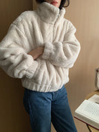Women Autumn Winter Thicken Warm Coat Stand-Collar Loose Fur Plush Zipper Jacket Soft Comfortable Casual Simple Solid Outerwear