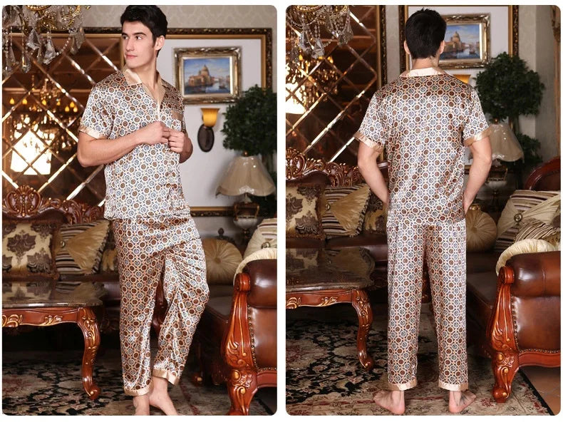New Male Pajamas Set Homewear Print Short Sleeve