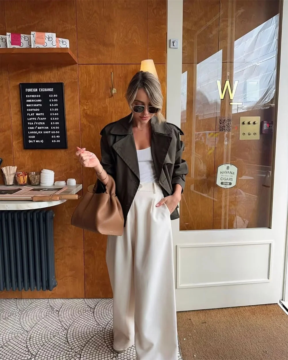 Ladies Vintage Cropped Trench Spring Autumn Jacket Women Streetwear Double Breasted Long Sleeve Top Female Chic Coat Outfits