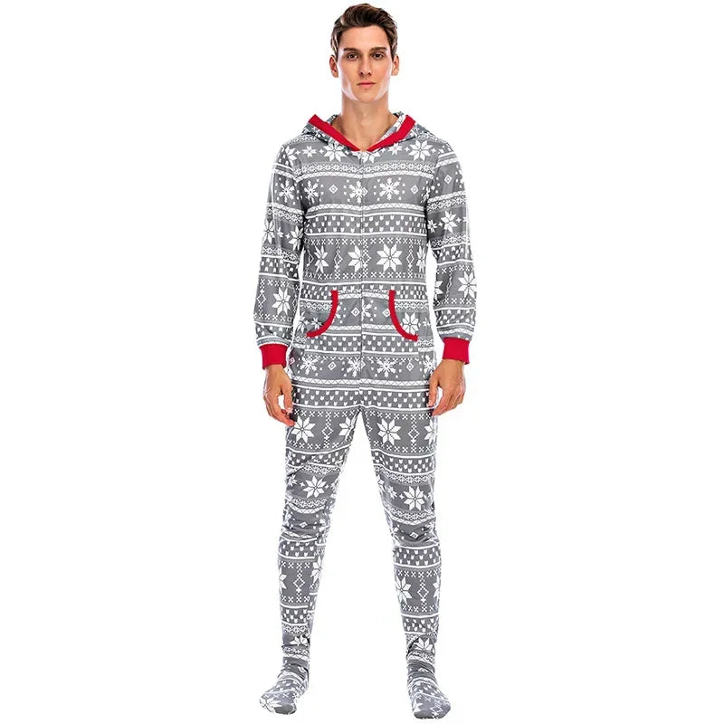 Men's Pajamas Home Wear Printed Pajamas Men's Long-sleeved One-piece Men's European and American Christmas Men's Pajamas Fall
