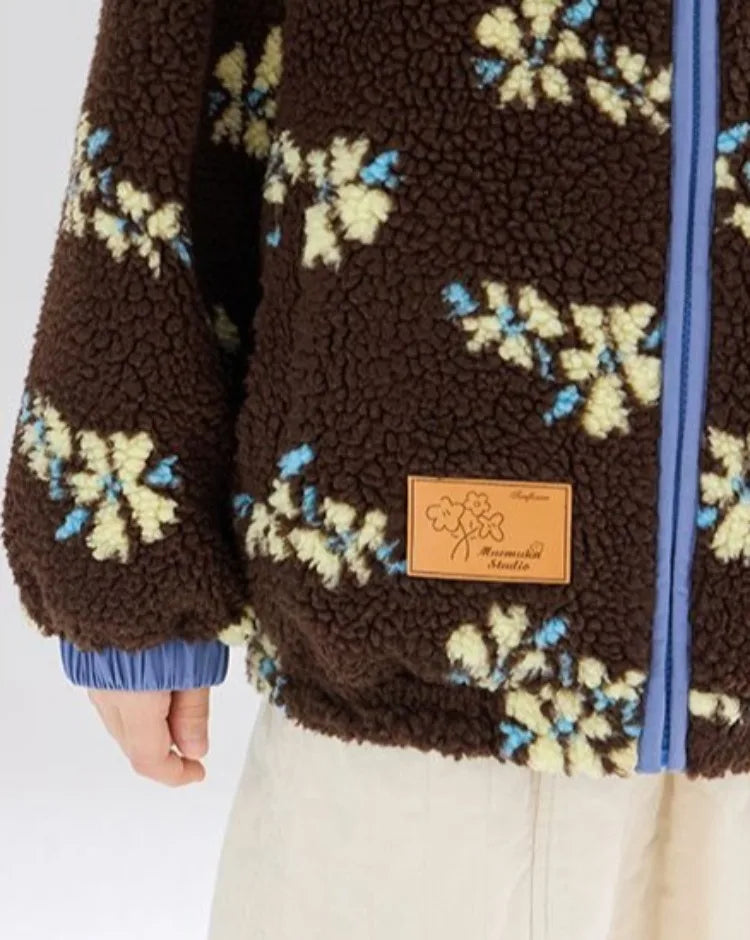 Girl's Winter Coat Floral Jacquard Lamb Fur Thickened Stylish Autumn Winter Toddler Kids Cotton Jacket