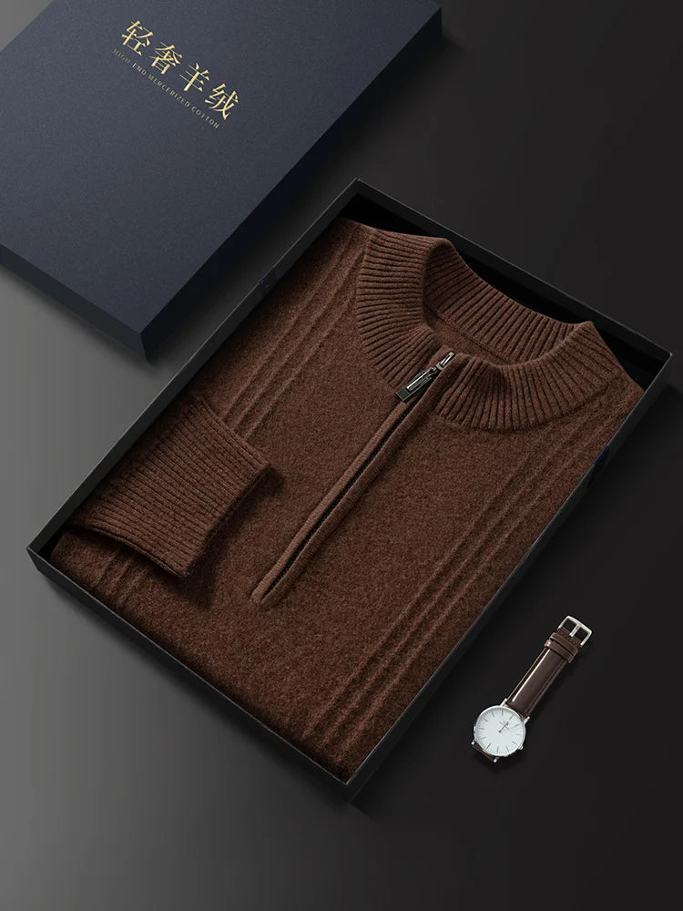 Men's Sweater Pullover Autumn Winter Sweater Warm Clothing 100% Cashmere Business Long Sleeve Classic Quality Mock Neck Knit Top