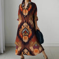 Womens Fashion Retro Splicing Printed Long-sleeved Dresses Fall And Winter Single-breasted Loose Dresses New Lapel Shirt Dresses
