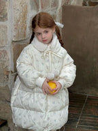 2025 Winter New Down Coat Korean Fashion Princess Floral Print Warm Cotton-padded Outerwear Kids Casual Sweetheart Parkas