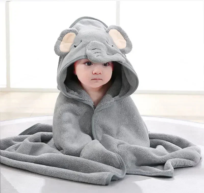 Baby Bath Towel Cartoon Animal Newborn Girl Boy Wrap Blanket Absorbent Baby Bathrobe Hooded Coral Fleece Bath Towels 0-12 Months
