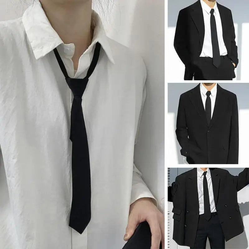 Black Unisex Ties Retro Narrow Neck Tie Slim Women Men Tie Korean Style Simple Trendy Tie