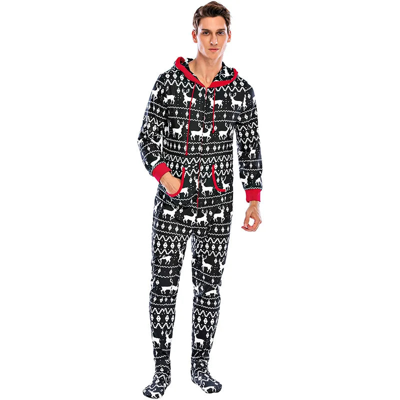 Men's Pajamas Home Wear Printed Pajamas Men's Long-sleeved One-piece Men's European and American Christmas Men's Pajamas Fall