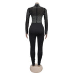 Women's Glittery Rhinestones Gymnastics Jumpsuit Sheer Mesh Patchwork Mock Neck Long Sleeve Dance Rompers One-piece Bodysuit