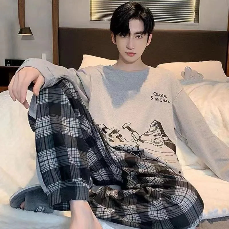 Pajamas Men Long Sleeves and Trousers