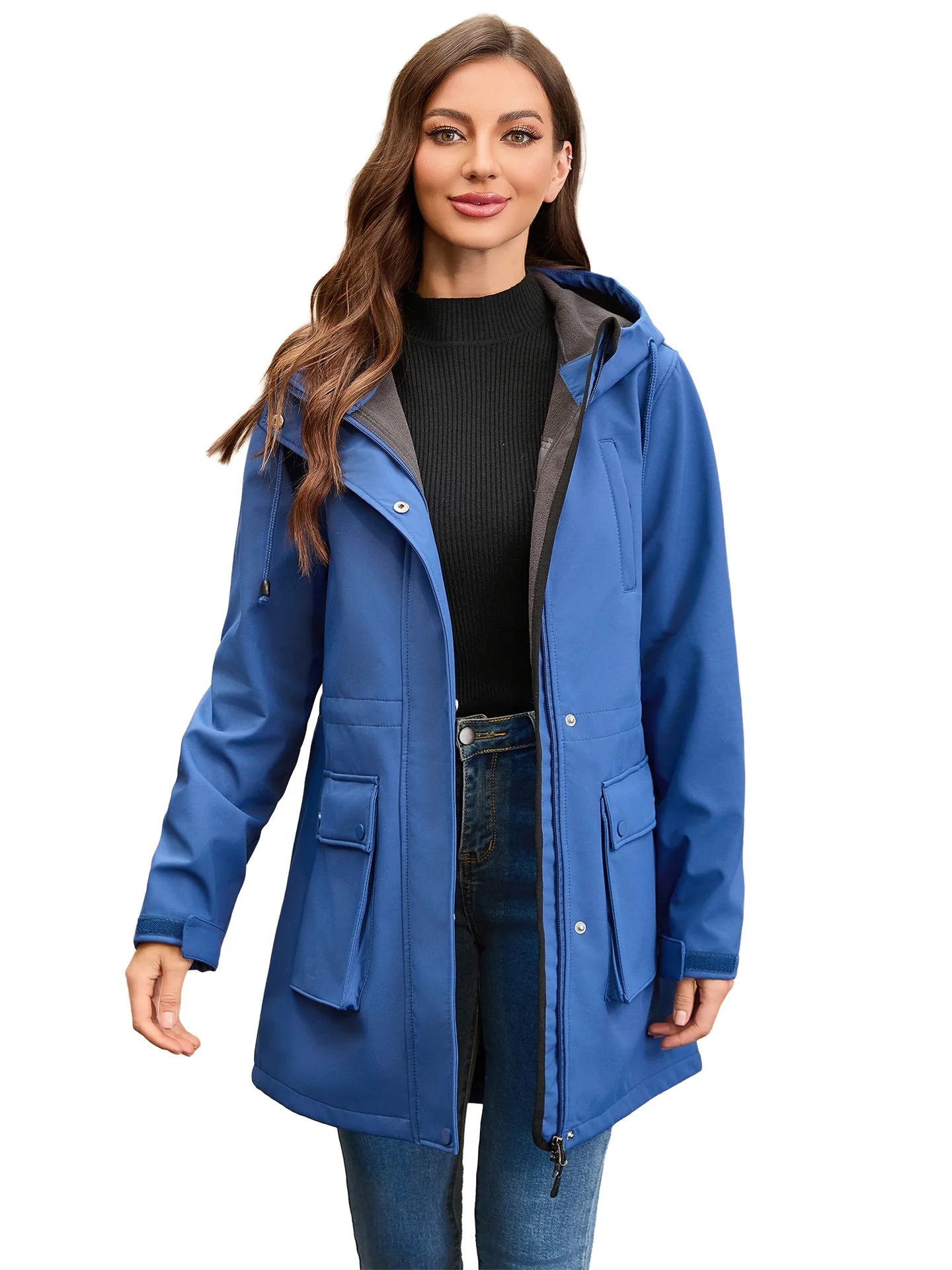Waterproof Autumn Women's Mountaineering Coat Solid Big Pockets Hooded Loosse Female's Jacket Windproof Thermal outwear For Lady