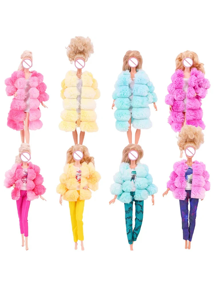 Girl Doll Clothes 3PcsPlush Coat Jacket+ Dress Skirt/ Pants Clothing for 30cm Doll Clothes Doll Accessories Girl`s Toy