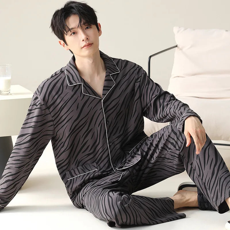 Pajamas for Men Sleepwear Sleeping Autumn Cotton Large-sized Casual Long-sleeved Pants Summer Winter Suits