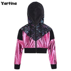 Girl Hooded Tops Long Sleeve Zipper Jacket Fashion Print Short Jacket Casual Coat Outerwear Jazz Dance Performance Costume