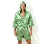 Sexy Sleepwear Men Robes Bathrobes Soft Silky Short Sleeve Nightgown Mens Homewear Dressing Gown Male Pajamas (No shorts)