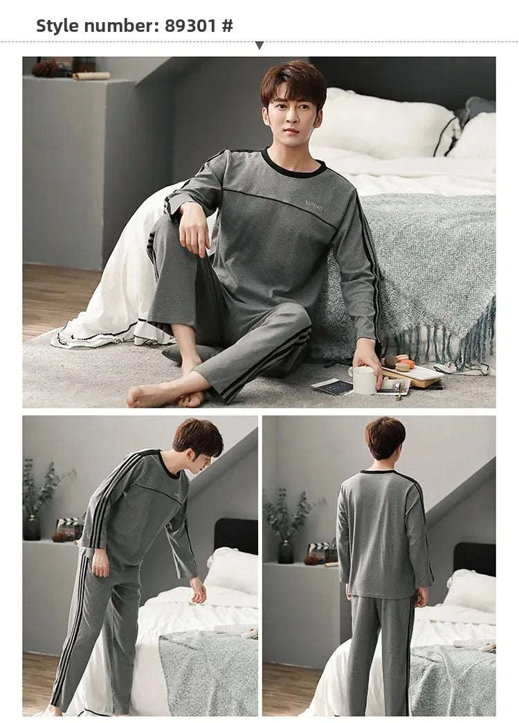 Fashion Lounge Pajamas Sets Men's Spring New Long-sleeved Tops with Trousers Cotton Homewear Comfort Simple Sleepwear Two Pieces
