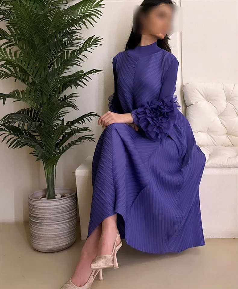 YUDX Hot Sales 2024 Summer New Pleated Formal Dresses for Women Mesh Petal Sleeve Solid Evening Party Long Maxi Dresses