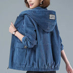 Corduroy Short Coat 5XL Women's 2025 Spring Autumn New Korean Loose Solid Hooded Jacket Fashion Casual Female Zipper Coat Tops
