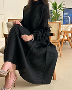 YUDX Hot Sales 2024 Summer New Pleated Formal Dresses for Women Mesh Petal Sleeve Solid Evening Party Long Maxi Dresses