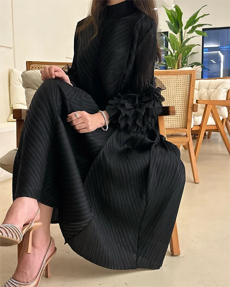 YUDX Hot Sales 2024 Summer New Pleated Formal Dresses for Women Mesh Petal Sleeve Solid Evening Party Long Maxi Dresses