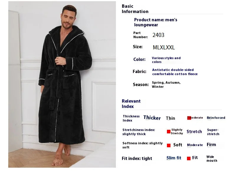 Men's Autumn/Winter New Style Comfortable Cotton Flannel Robe Luxury Open-Front Couples Robe Men's Warm Bathrobe Nightwear