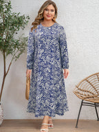 Plus Size Paisley Print Maxi Dress Women Long Sleeve Round Neck Loose Fit Boho Dress Casual Daily Wear