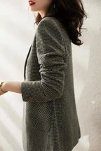 Green Jacket Coats for Women Skinny Plaid Outerwears Korean Fall Clothes  Simple Cheap Stylish in Promotion Check Blazer Woman