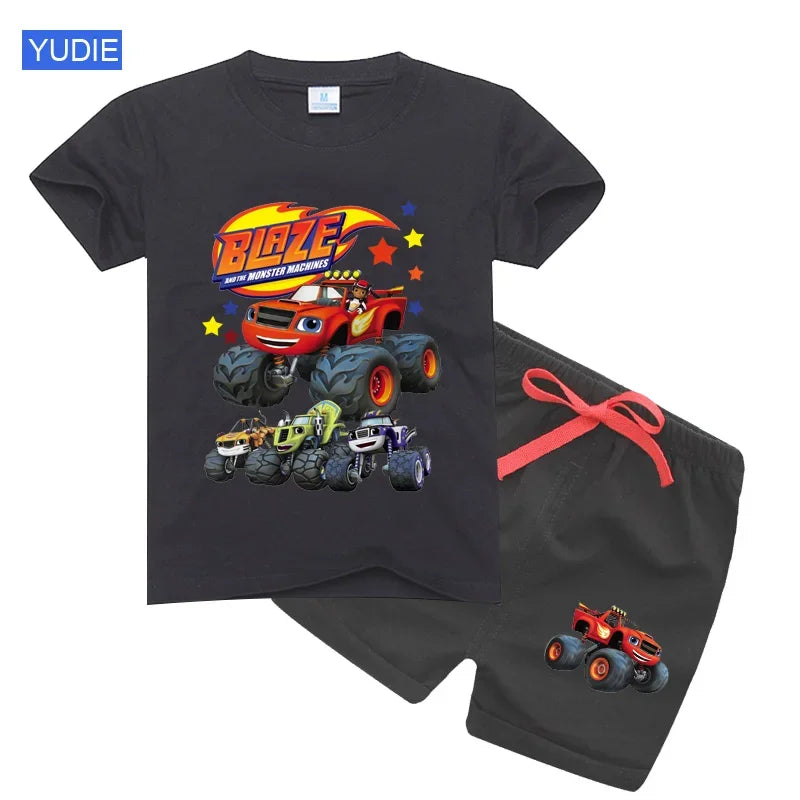 boys shirt  Baby Boy Clothes Set Cartoon Blazing Speed Cars Monster Machines