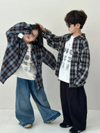 Children's Shirt 2024 Autumn Boys and Girls Korean Version Velvet Plaid Shirt Children's Casual Versatile Loose Long Sleeve Top