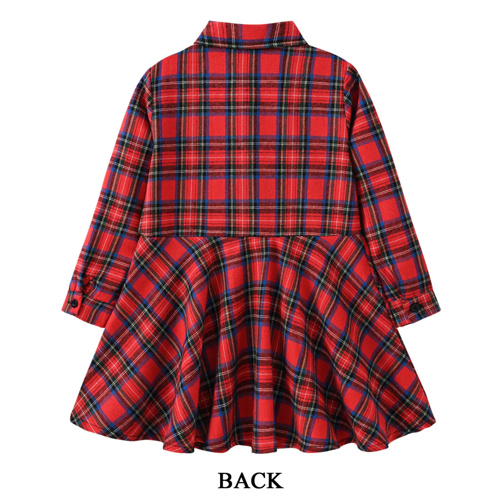 Girl's Shirt,Long Sleeve Girls Checked Dress,Fashion Sweet Teens Blouse,Lapel Letter Print Children's Plaid Tops,Princess Dress
