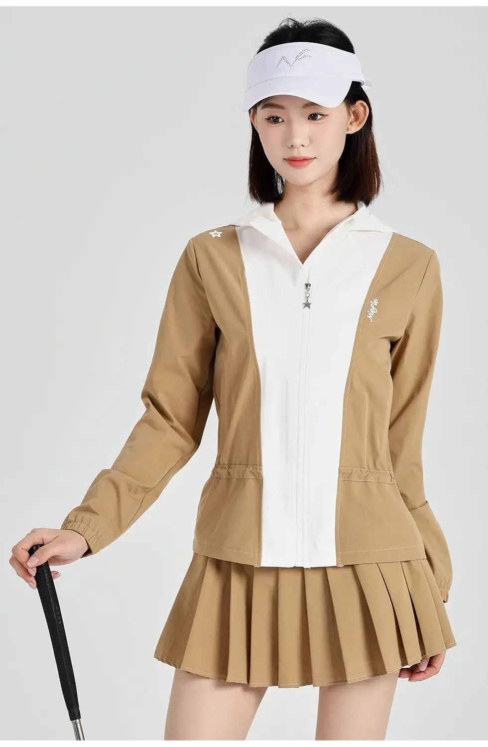 Women's Golf Jacket: Windproof & Warm, Color-Blocked, Fashionable, High-Quality Sports Set with Skirt