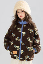 Girl's Winter Coat Floral Jacquard Lamb Fur Thickened Stylish Autumn Winter Toddler Kids Cotton Jacket