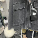 Fox Fur Denim Jacket for Women Fleece-Lined and Thickened Winter 2025 New Korean Style Loose Fit Batwing Sleeve Cotton Coat