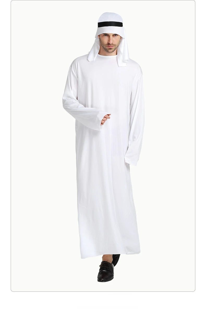 White Arabian Costume Men Robe Fancy Dress Arab Cloth Cosplay Christmas Halloween