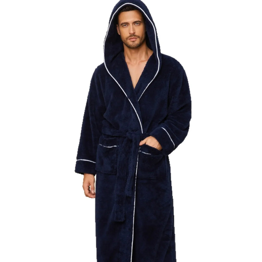 Men's Autumn/Winter New Style Comfortable Cotton Flannel Robe Luxury Open-Front Couples Robe Men's Warm Bathrobe Nightwear