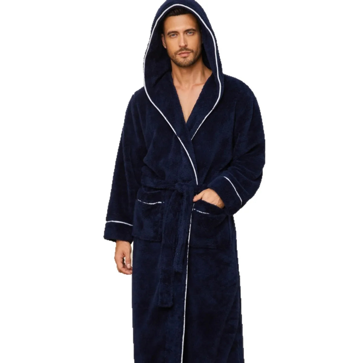 Men's Autumn/Winter New Style Comfortable Cotton Flannel Robe Luxury Open-Front Couples Robe Men's Warm Bathrobe Nightwear