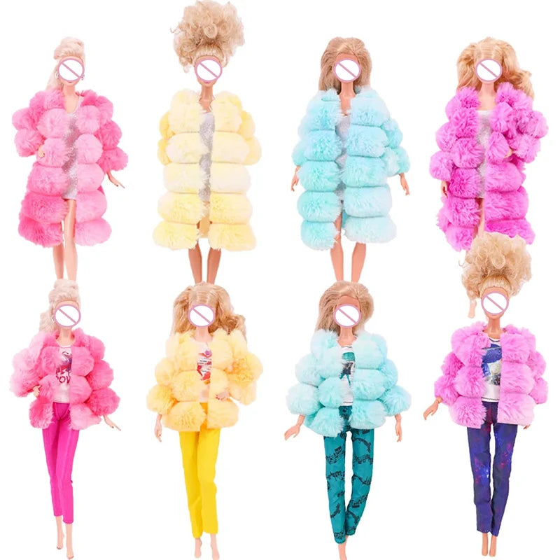 Girl Doll Clothes 3PcsPlush Coat Jacket+ Dress Skirt/ Pants Clothing for 30cm Doll Clothes Doll Accessories Girl`s Toy