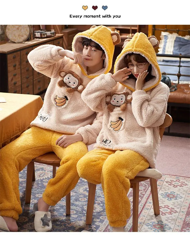 Couples Pajamas Women Men Winter Thicken Pyjamas Sleepwear