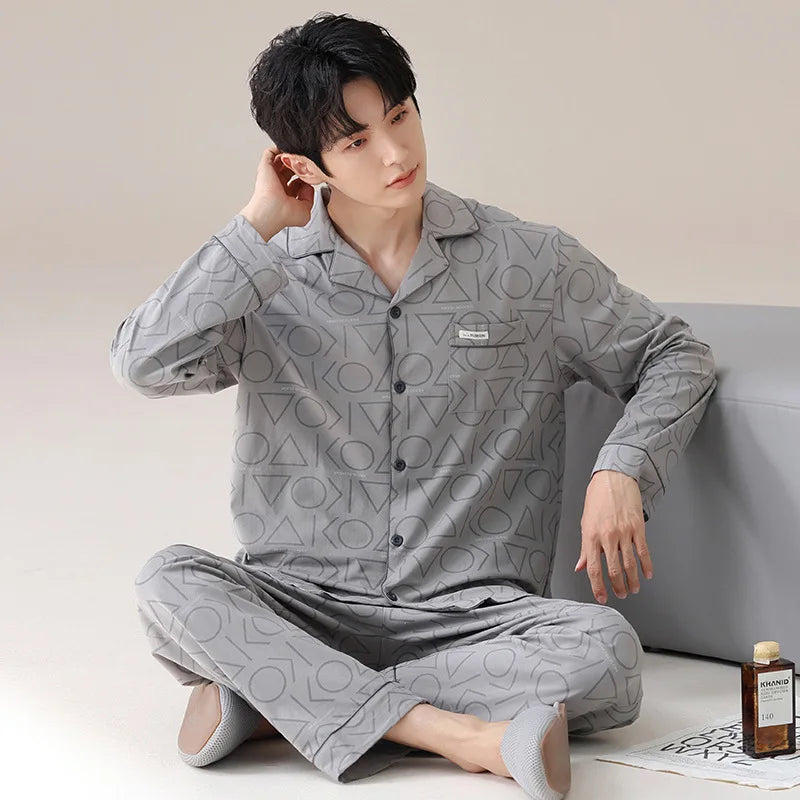 Pajamas for Men Sleepwear Sleeping Autumn Cotton Large-sized Casual Long-sleeved Pants Summer Winter Suits
