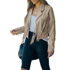 Fashion Winter Jacket Women Y2k Fringed Hem Tassel Cardigan Crop Topsr Jacket Suede Leather Jacket Vintage Streetwear Cool Coat