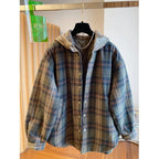 Winter Thiened Plaid Cotton Coat Women's Loose Korean Sle Hooded Jaet Long Sve Commute Faion Regular Length Single...